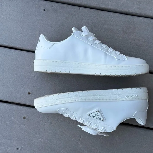 Authentic Prada White Low-Top Leather Sneakers for Women - Picture 4 of 8